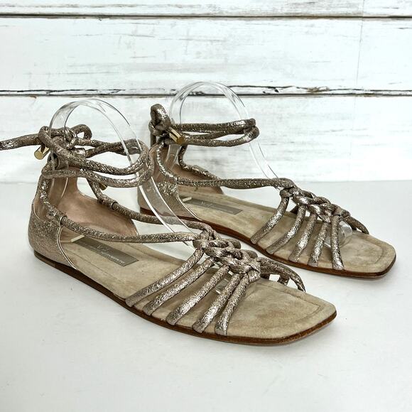 AGL Metallic Gladiator Ankle Tie Sandal Shoe Size 11 - Picture 1 of 9